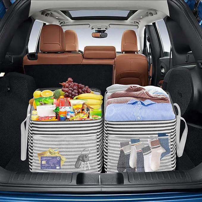 LHZK Standing Extra Large Utility Tote Bag with Metal Wire Frame and the Sides Rinforced, Extra Large Tote Bag with Handle, Reusable Grocery Bags Foldable, Beach Bag, Car Tote, Black, 26''x15''x13''
