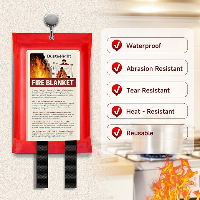 Emergency Fire Blanket for Home and Kitchen Safety - 100% Glass Fiber 40 * 40 Inches Fire Blanket for Kitchen, Car, Office, and School - Fire Blankets Emergency for Home (1 Pc)