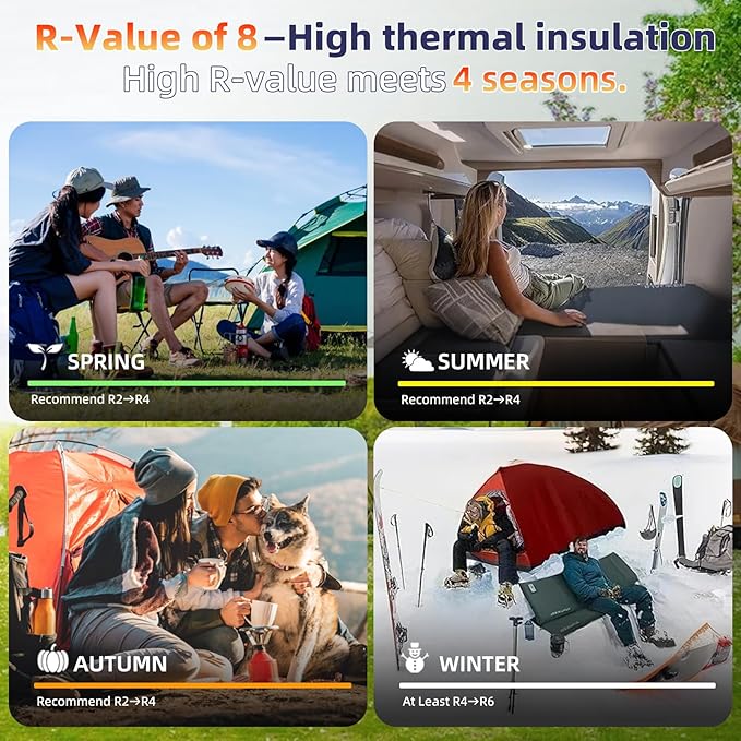 INVOKER Camping Sleeping Pad 3.15” Memory Foam Fast Self Inflating Insulated Durable Camping Mat Air Mattress with Pillow，for Tent, Traveling, Car, Camping, Grey