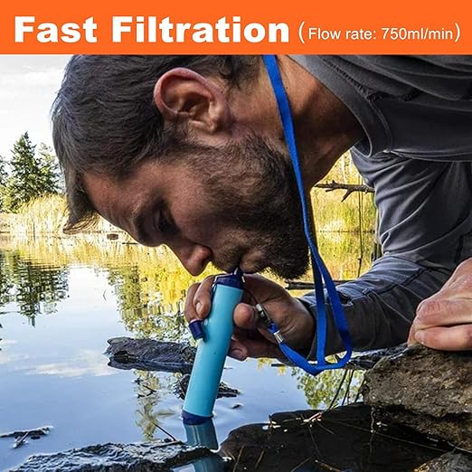 Personal Straw Water Filter, Emergency Preparedness Portable Water Filtration for Hiking Camping Fishing Hunting Outdoor Adventures Backpacking, 2.8mm Screw Bottom, Water Purifier Survival Gear