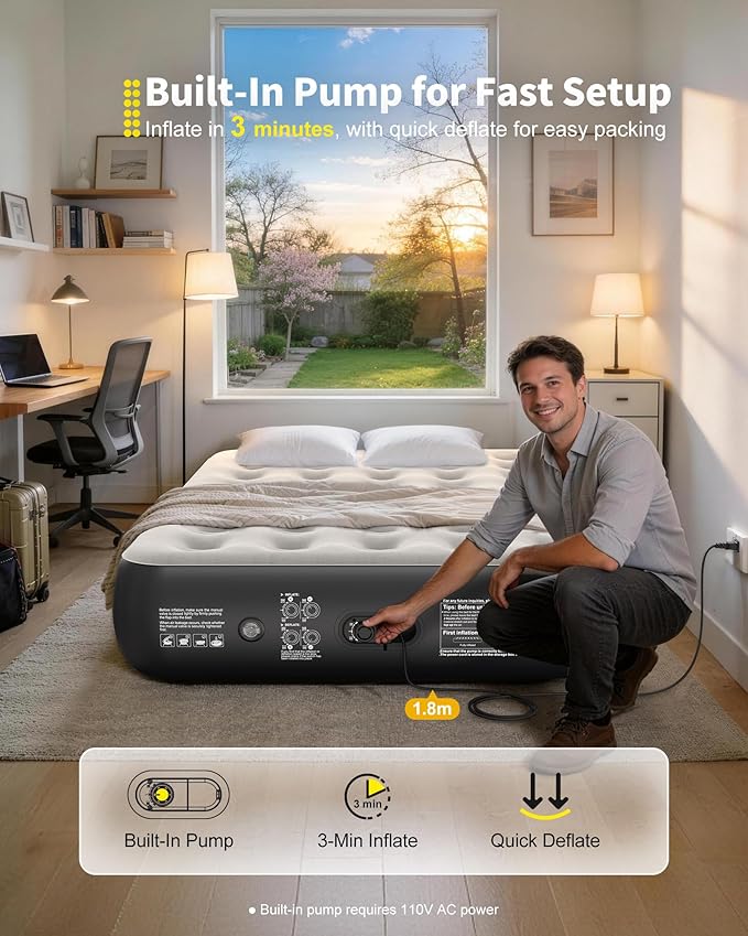 OhGeni Air Mattress Full with Built in Pump, 13" Raised Inflatable Blow up Mattress, Family Choice Award Winner, Portable Foldable Bed with Upgraded Surface for Home & Camping, 600 lbs