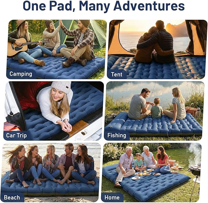 KASBAH Double Inflatable Camping Sleeping Pad,Thick 6 inch 2 Person Ultralight Sleeping Mat with Built-in Foot Pump and Pillow,Camping Essentials for Hiking,Backpacking,Traveling, Tent
