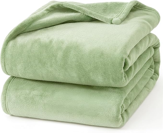 Hansleep Fleece Sage Green King Blanket, Super Soft Flannel Fuzzy Plush Cozy Blanket for All Seasons, Sage Green, King 90x108 Inches