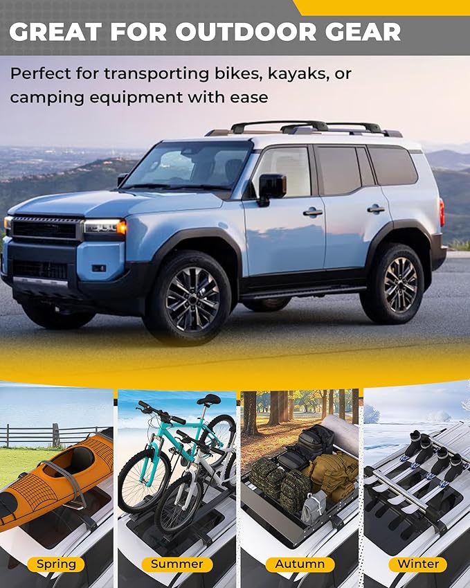 330LBS Lockable Cross Bars Roof Rack Fit for Toyota Land Cruiser J250 2024-2026 Aluminum Crossbars Cargo Bar Luggage Carrier Rooftop Accessories, for Storage Bag Kayak Snowboard Canoe Bike