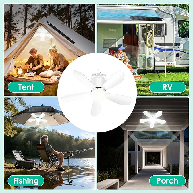 21” Solar Ceiling Fan Light, Foldable Solar Panel Portable Gazebo Fan with Remote, Wireless Battery Operated Ceiling Fan Light Outdoor, for Camping RVs Tent Patio Canopy Chicken Coop Outside