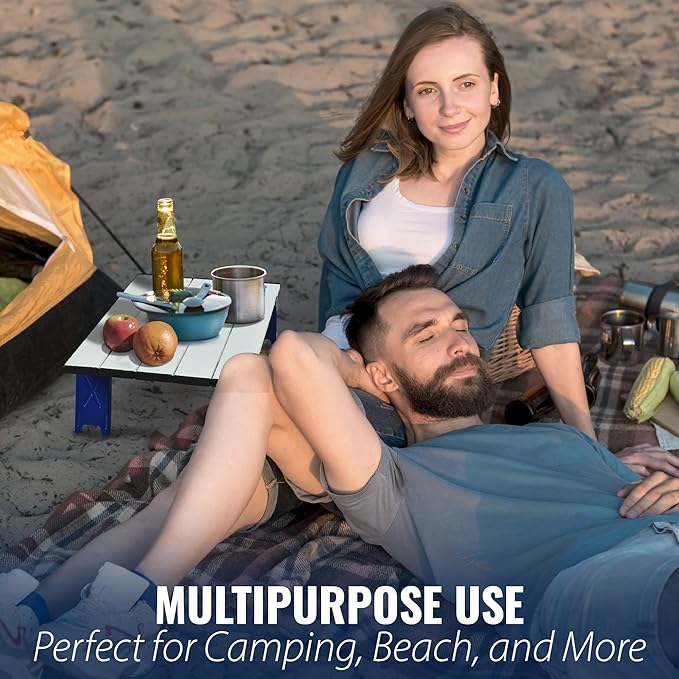 TREKOLOGY Portable Small Beach Table, Mini Low Folding Beach Table for Sand, Compact Foldable Design, Quick Setup, Weather-Resistant, Lightweight, Ideal for Beach, Hiking, Picnics, and Camping
