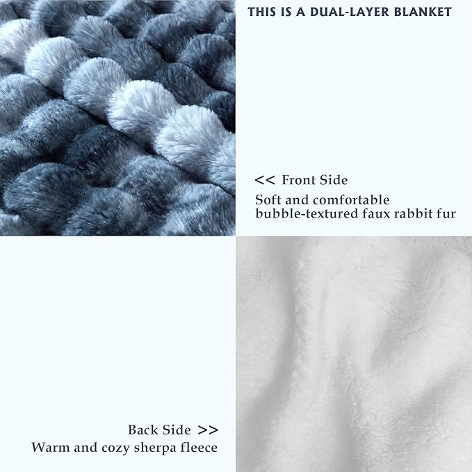 60x80 Inches Ultra-Soft Fuzzy Faux Fur Plush Twin Size Blanket - Thick, Warm Sherpa for Couch, Sofa, Bedroom, Camping - Decorative Blanket for Cozy Warmth, Bubble Dark Blue Tie Dye