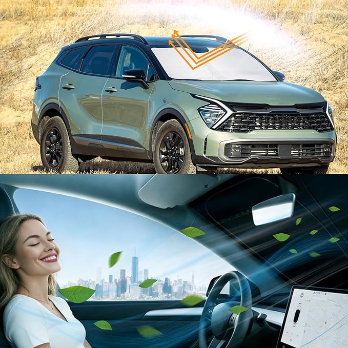 Windshield Sun Shade Accessories Compatible with 2023-2026 Sportage for Kia Foldable Sunshade Sun Visor Blocks UV