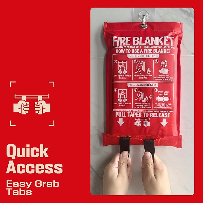 Emergency Fire Blanket 4 Pack 40"x40", Essential Fire Safety Blanket for Kitchen Home Garage Car Camping