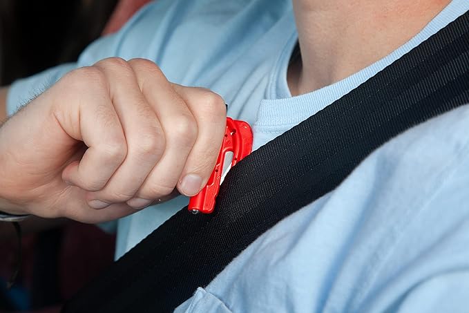 resqme,The Original Emergency Keychain Car Escape Tool, 2-in-1 Seatbelt Cutter and Window Breaker, Made in USA, Red - Compact safety hammer