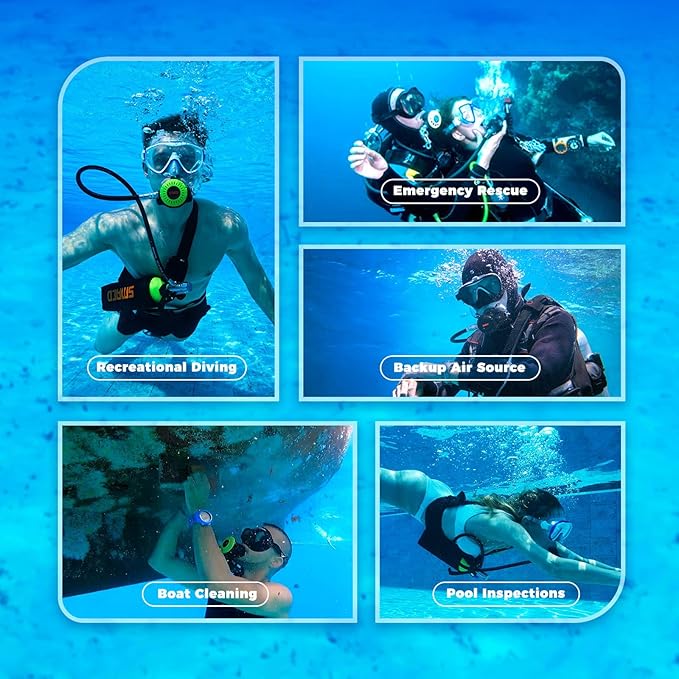 SMACO Mini Scuba Tank 1L Small Diving Tank for Underwater Breathing Portable Lung Air Tank Diving Oxygen Cylinder Kit for Emergency Rescue Boat Cleaning Backup Air Source Pony Bottle S400