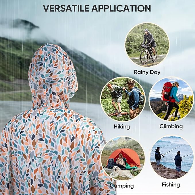 PTEROMY 3-in-1 Hooded Rain Poncho for Adult with Pocket, Waterproof Lightweight Unisex Raincoat for Hiking Camping Emergency