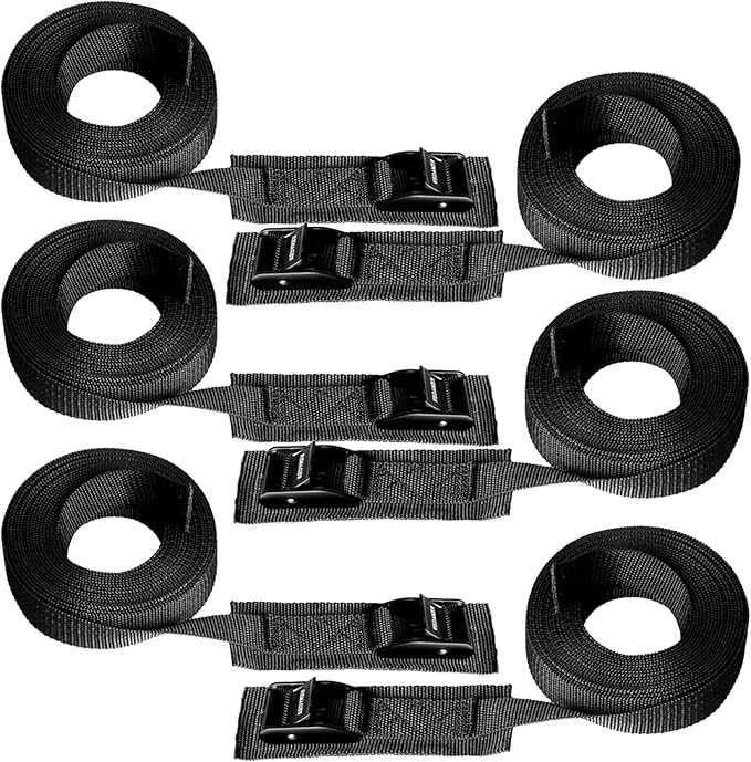 WEDAMER 6-Pack Kayak Tie Down Straps Heavy Duty Cam Buckle Tie Downs Adjustable for Trucks Motorcycles Boat RV - Ratchet Lashing Straps with Storage Bag, Roof Rack Trailer Cargo Securement 1" x12ft