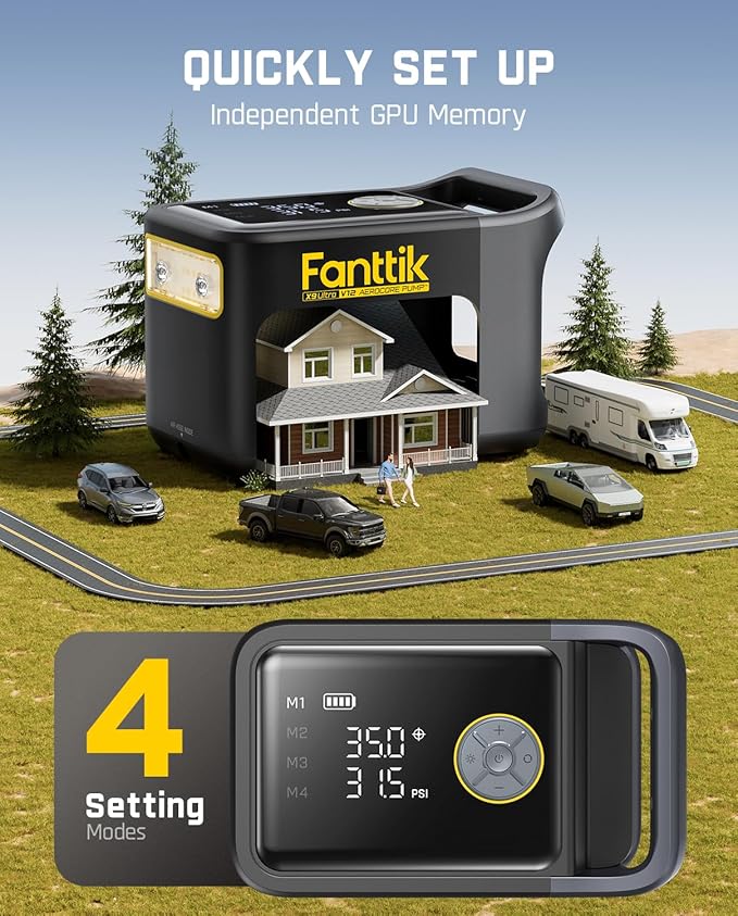 Fanttik X9 Ultra Portable Tire Inflator for Pickup Truck, RV | 3-in-1 Air Pump, Power Station, Flashlight | 6X Faster Inflator with Digital Gauge | Air Compressor for Light Truck, SUV, Compact Car