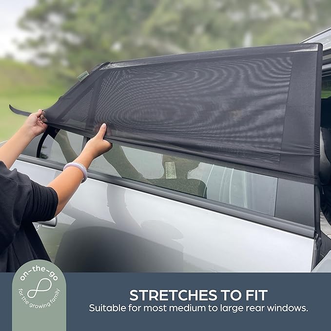 Dreambaby Fit-Over Baby Car Window Sun Shade – Stretchable Sunshade & Mesh Screen for Side Windows - UV Protection- Camping Essentials