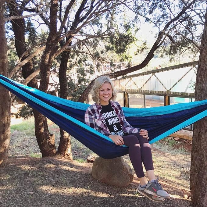 AnorTrek Camping Hammock, Super Lightweight Portable Parachute Hammock with Two Tree Straps Single or Double Nylon Travel Tree Hammocks for Camping Backpacking Hiking