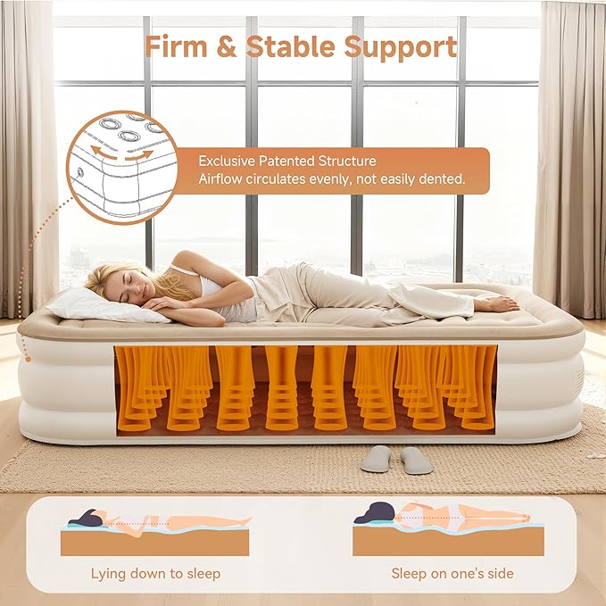 Sebor Air Mattress Queen with Built-in Pump 18", Comfortable Self-Inflating Air Mattress with High-Speed Pump, Durable Blow Up Mattress Queen with Storage Bag for Guests, Camping, Travel