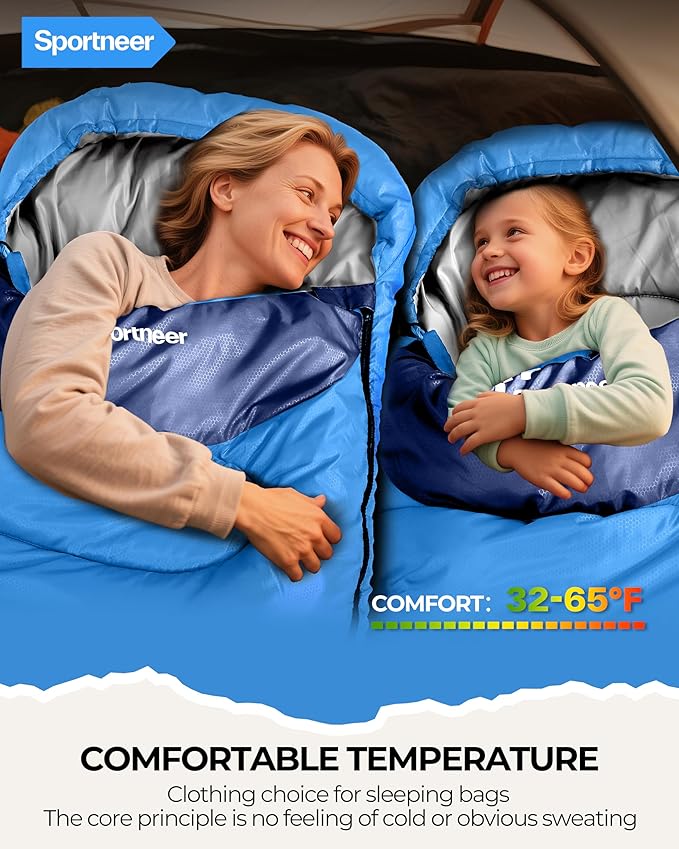 Sportneer Sleeping Bag for Adults & Kids, Cold Weather & Warm Waterproof Camping Sleeping Bag, Compact Portable for Camping Hiking & Travel