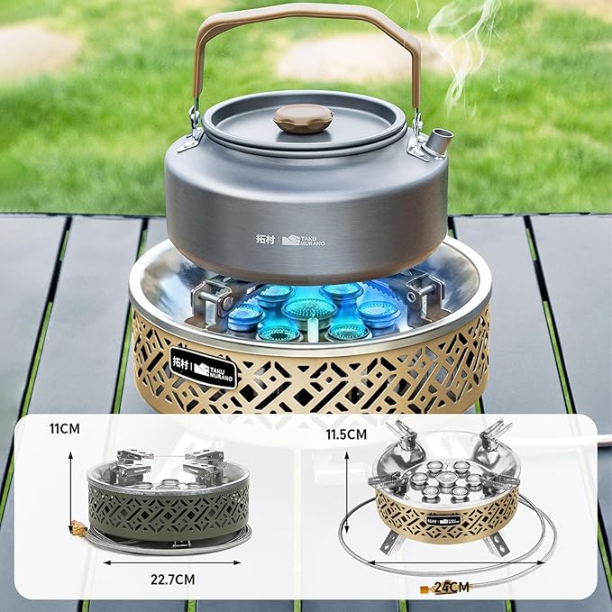 Portable Camping Stove Lightweight Camp Stove Collapsible Backpacking Stove Suitable for Outdoor Camping Cooking Hiking and Picnic, 19800W, Green and Coffee-coloured (Green)