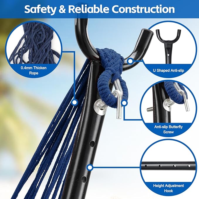 Hammock with Stand for Outside Indoor Heavy Duty Metal Hammock Holds 600lbs Portable Camping Hammock with Carrying Bag for Patio Beach Backyard