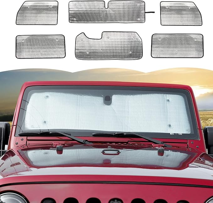 Windshield Sunshade Sun Shade Heat Shield Window Sun Visor Mat for Jeep Wrangler JK 2 Door 2007-2018,6PCS