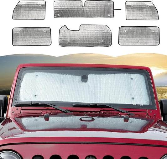 Windshield Sunshade Sun Shade Heat Shield Window Sun Visor Mat for Jeep Wrangler JK 2 Door 2007-2018,6PCS