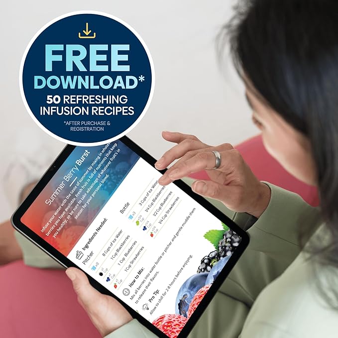 Infusion Pro 32 oz Fruit Infuser Water Bottle with Insulated Sleeve & 50 Recipe Infused Water eBook : Bottom Loading, Large Water Infuser for More Flavor : Unique Gift Idea