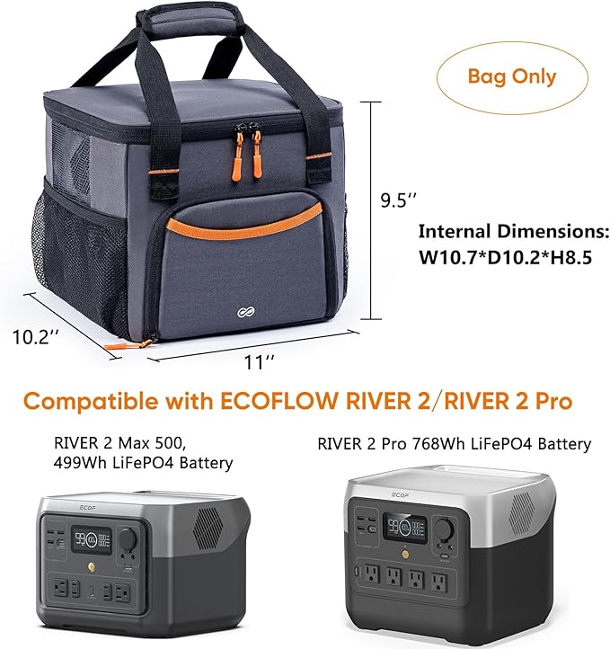 Heavy-Duty Portable Power Station Storage Bag Compatible with Ecoflow RIVER 2 Max and RIVER 2 Pro Solar Power Station Carrying Case for Outdoor Camping Essentials Case Only