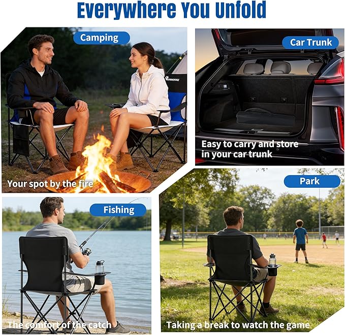 DIAMONDFORGE High Back Camping Chair for Adult, Portable Folding Camp Chair, Outdoor Camping Chair with Wide Cup Holder, Side Pocket for Hiking Fishing Sports (500LBS Oversized/300LBS Breathable Mesh)
