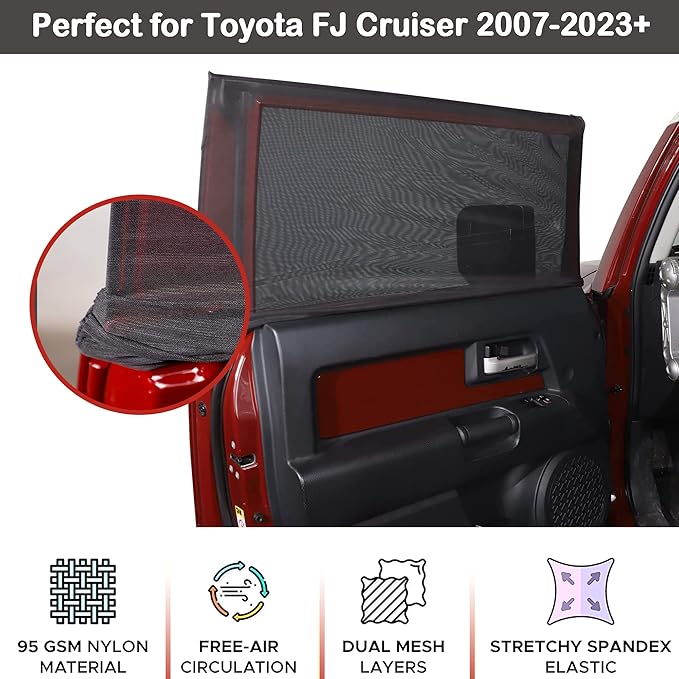 LLKUANG 100% Protection from Bugs for Toyota FJ Cruiser 2007-2021 Shade Breathable Mesh Car Curtains Door/Window Net Car Window Screens for Camping-2Pcs