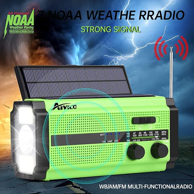 AIVICA 5000mAh/18500mWh Emergency Hand Crank Radio with 2 Solar Panels,Portable AM FM NOAA Weather Radio,Rechargeable Battery Powered Radio,USB Charger,SOS,Flashlight,Reading Lamp for Home Outdoor