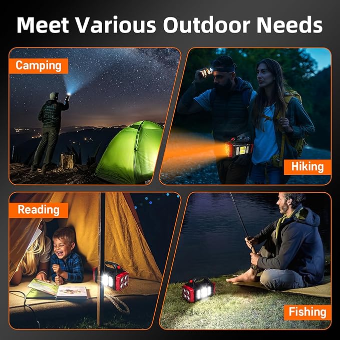 Versatile Solar Flashlight with Dual Charging Modes | 4 Light Modes USB/Solar Powered| Portable Emergency Charger & Outdoor Camping Light (Red)