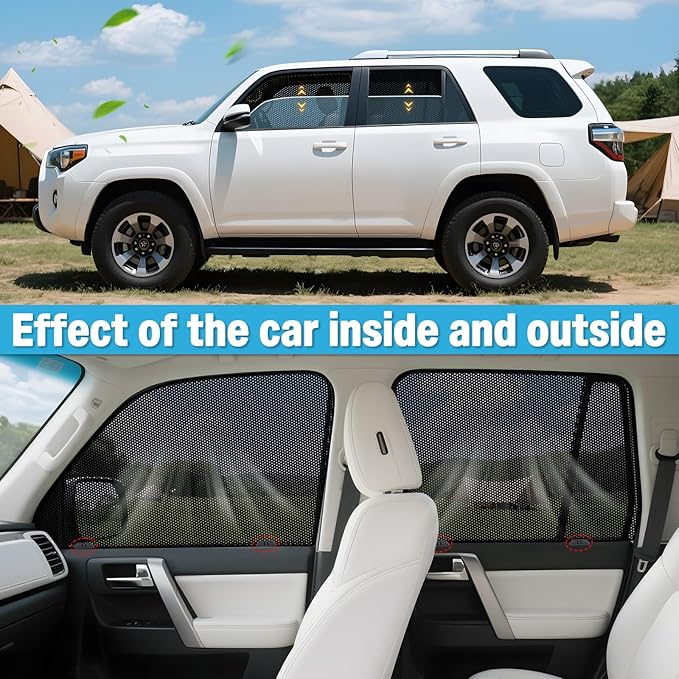 ZATOOTO Car Window Shades for Toyota 4Runner 2017-2024, 4 Pack 4Runner Sun Shade Side Window, Breathable Mesh Car Window Screen for Camping Napping Baby UV Protection
