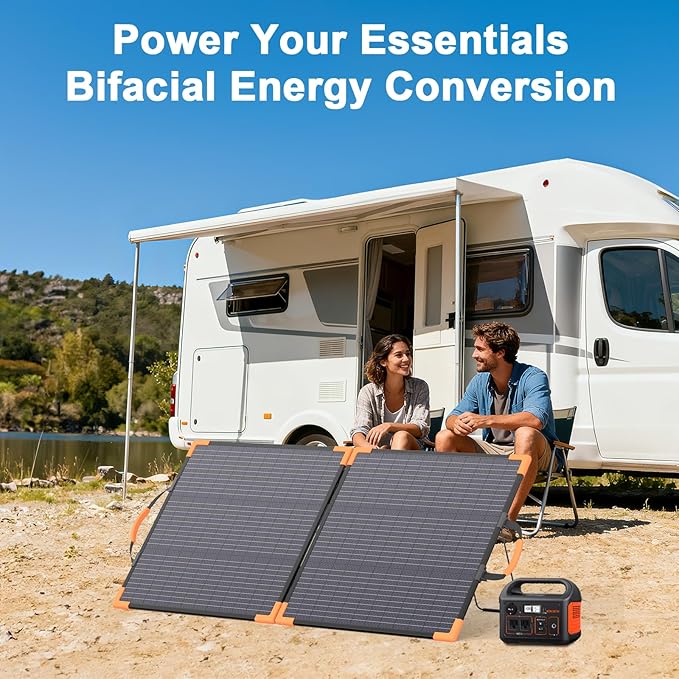 100 Watt Bifacial Portable Solar Panel for Power Station, 20V Foldable Solar Charger with IP68 Waterproof, 23.5% High Efficiency with 2 Reinforced Kickstands for Camping RV Off-Grid Blackouts