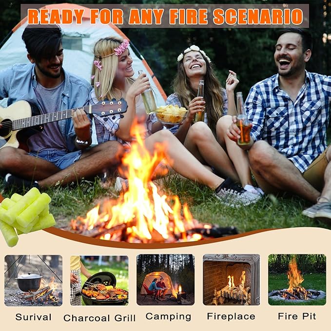 E500 Fire Plugs, 50 Pack Fire Starter Plugs, Waterproof & Wind Resistant, Long Burning Fire Starter for Campfires, Fireplaces, Grills & Outdoor Use