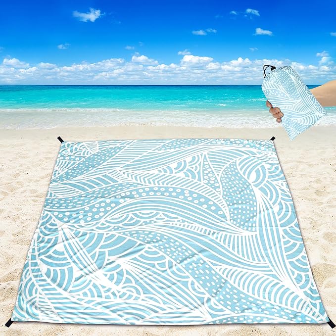 HIHOHO Beach Blanket Waterproof Sandproof Beach Mat for 1-8 Adults Quick Drying Durable Outdoor Picnic Mat for Beach Festival Travel Camping Hiking (BL-Ripple, 79"×83"(4 Person))