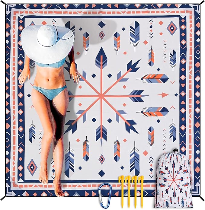 HIHOHO Beach Blanket Waterproof Sandproof Extra Large Beach Mat 79" X 83"/120"x108"for 1-8 Adults Quick Drying Durable Outdoor Picnic Mat for Beach Travel Camping Hiking