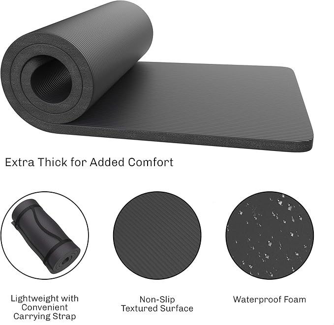Foam Sleeping Pad for Camping - 1.25-Inch-Thick Waterproof Sleep Pad with Carry Straps for Cots, Tents, or Sleepovers by Wakeman Outdoors (Black)