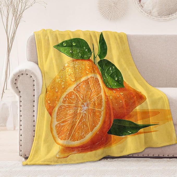 Orange Fruit Blanket, Cozy Flannel Realism Citrus Illustration Blankets, All Season Soft Throw for Travel Home Decor, Lightweight Sofa Bed Throws, Gifts for Women Girls Kids, 50"×60"