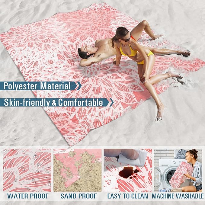 Famstar Beach Blanket Sandproof Waterproof 78''×110'' 1-7Adults Oversized,Compact Lightweight Durable Beach Mat for Travel Camping Hiking Picnic Blanket
