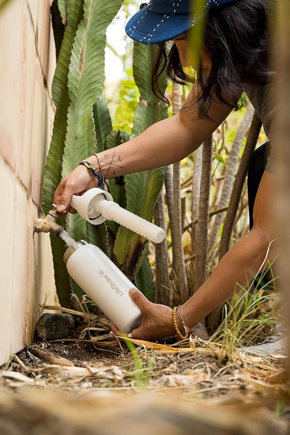 LifeStraw Go Series — Insulated Stainless Steel Water Filter Bottle for Travel and Everyday Use Removes Bacteria, Parasites and Microplastics, Improves Taste, 24oz Icelandic Blue