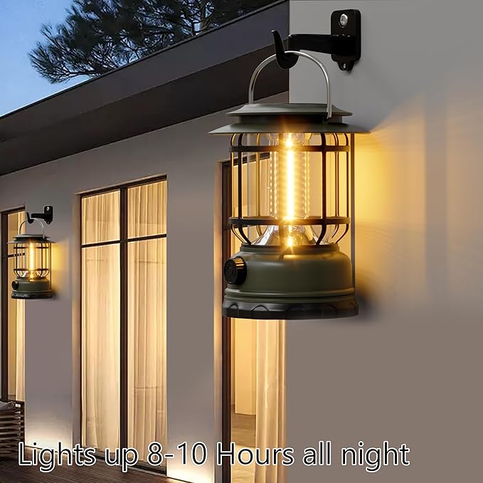 LED Solar Camping Lanterns,1500LM Step-Less Dimming,Retro Battery 2600mAH Powered USB Rechargeable Tent Lights,Portable Flashlight for Power Outages Emergency Hiking Hurricane 3Pack Green