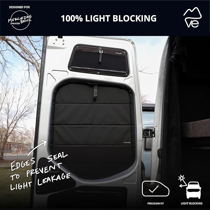 VanEssential Insulated Stealth Blackout Magnetic Window Covers Designed for Mercedes-Benz VS30 (Van Years 2019 to Current), Rear Door (Full Metal Door Frame) (Pair), Black