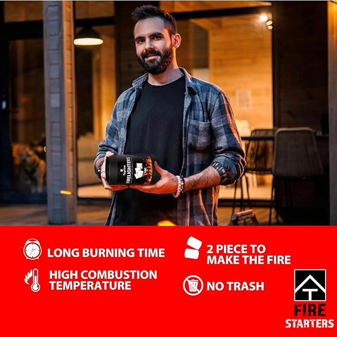 Instant Fire Starter Lighters Multipack - 100 Odourless Firelighters Sachets in Tube Storage Box. Fire Lighters for Wood Burners, Fire Logs, Charcoal BBQ. Waterproof Firelighters for Open Fires