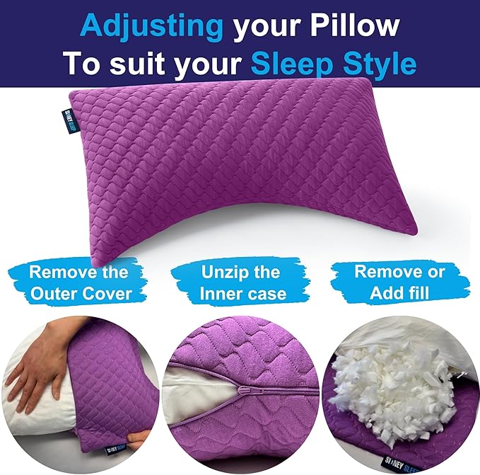 Sidney Sleep Mini Travel Size Neck Pillow - Knee, Back Lumbar and Support - Small Curved Pillow - Adjustable Loft - Washable Cover - Drawstring Backpack Included - 14 x 19 Inches (Mini -Magenta)
