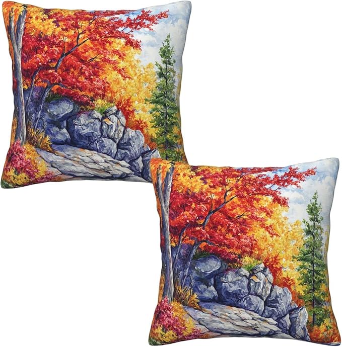 Fall Throw Pillow Covers 18x18 inch Set of 2 Autumn Pillow Case Cushion Cover for Home Sofa Couch Living Room Car Decor