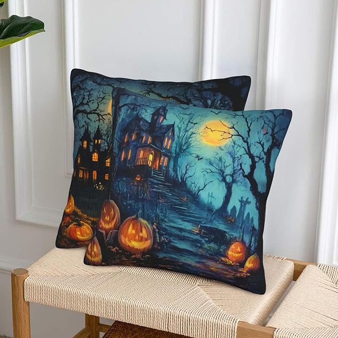 Halloween Throw Pillow Covers 18x18 inch Set of 2 Pillow Case Cushion Cover for Home Sofa Couch Living Room Car Decor