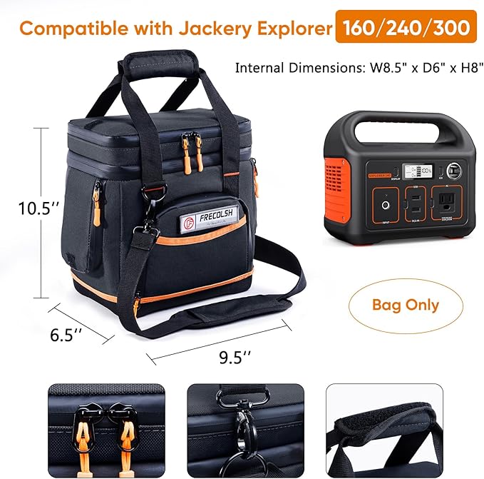 Double-Layer Travel Carrying Case for Jackery Explorer 300/240/160 – Portable Power Station Storage Bag with Molded Bottom, Side Ventilation, Front Pockets for Jackery Accessories & Solar Generator