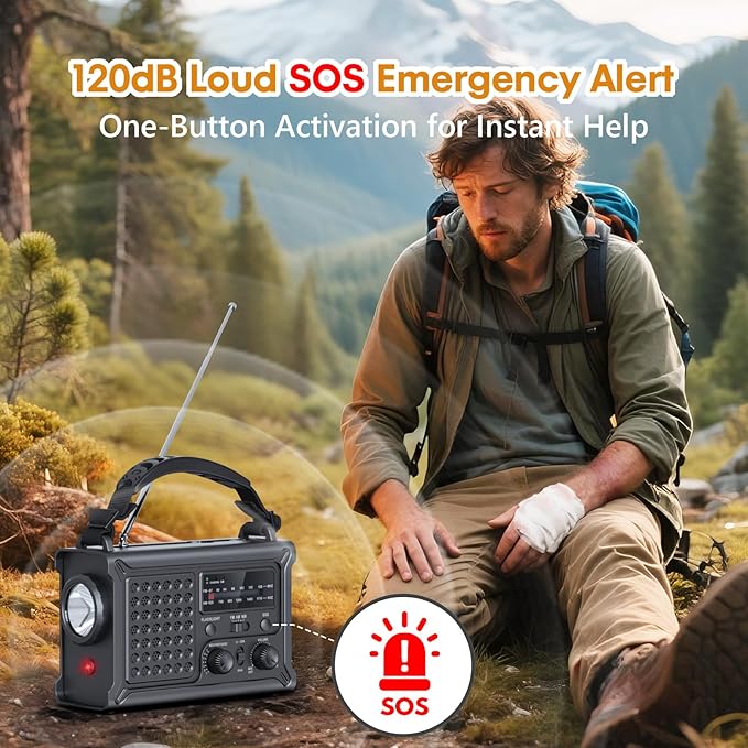 Raynic NOAA Weather Radio 12000mAh, Emergency Weather Radio with 2X Faster Solar & Hand Crank Charging, 5W Flashlight, Reading Lamp, Cell Phone Charger, SOS for Hurricane, Storm, Camping (Black)