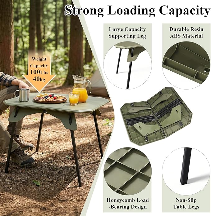LiveGo Foldable Camping Table, Lightweight Folding Outdoor Table with Aluminum Legs, 2 in 1 Adjustable Height Portable Folding Table for Beach, Picnic, Grilling, Hiking & Fishing Indoor Outdoor